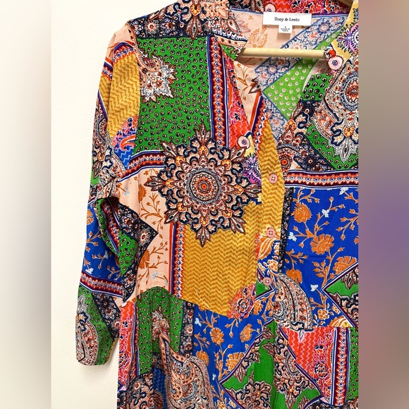 Zoey & Leelo Colorful Ruffled Bottom Rayon Dress 3/4 Sleeves Size S NWOT - Picture 4 of 8